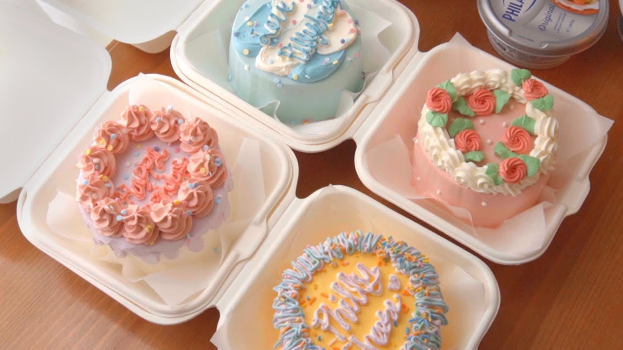 도시락 케이크 만들기 (With 필라델피아 크림치즈) 돌림판 없이 만드는 미니 레터링 케이크 레시피 Korean Popular  Lunch Box Cake - Youtube