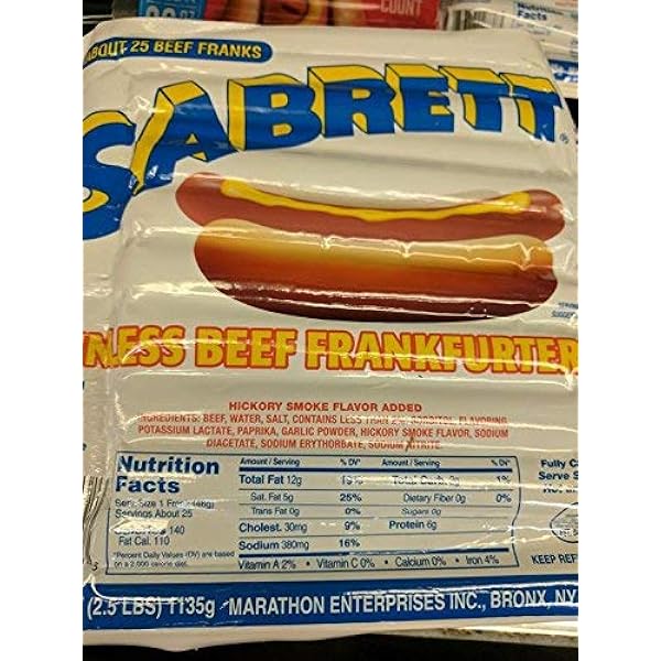 Amazon.Com: Sabrett Skinless Beef Frankfurters 40 Oz : Grocery & Gourmet  Food