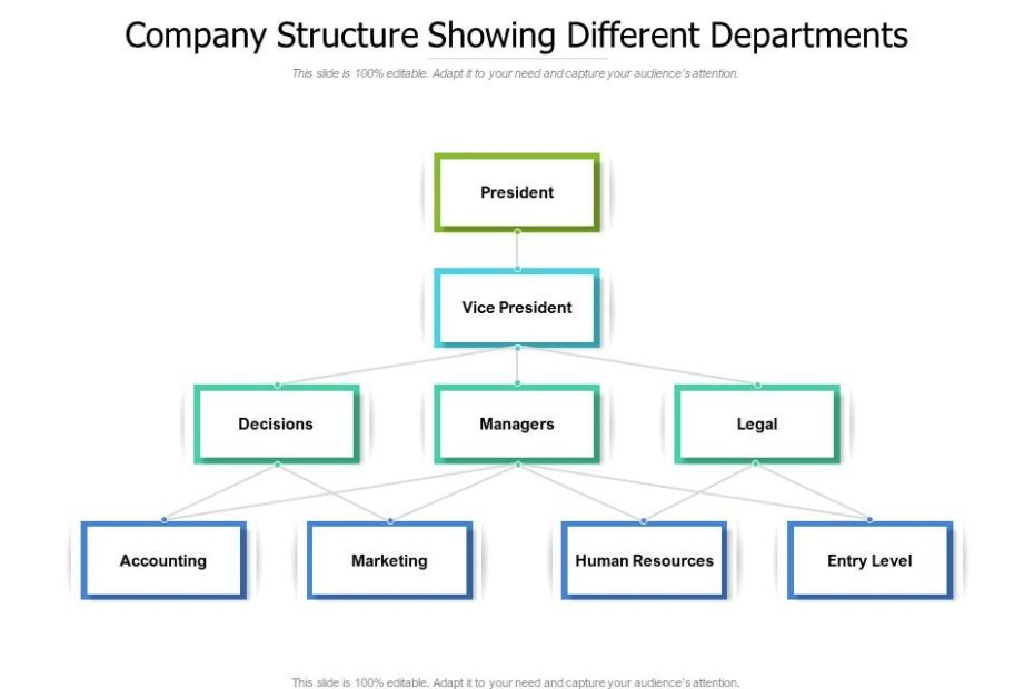 Company Structure Showing Different Departments | Powerpoint Presentation  Sample | Example Of Ppt Presentation | Presentation Background