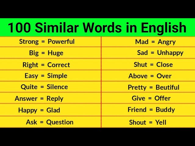 100 Similar Words | Similar Words In English | Similar Words 100 | Synonyms  Words - Youtube
